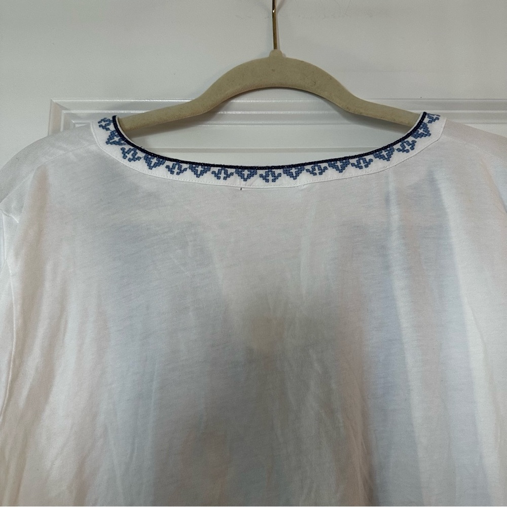 J. Jill White Embroidered Peasant Top Boho Tunic Tassel Detail Size L - Picture 11 of 12